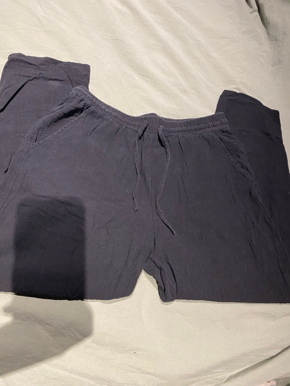 Women's Black Drawstring Linen-Blend Trousers
